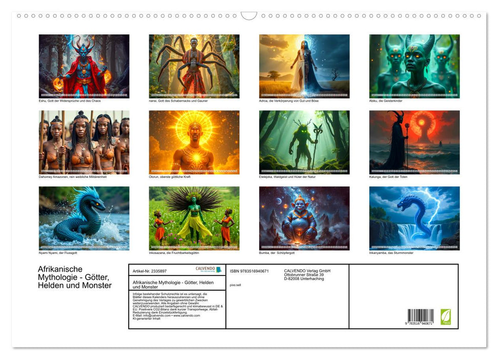 Afrikanische Mythologie - Götter, Helden und Monster (CALVENDO Wandkalender 2027)