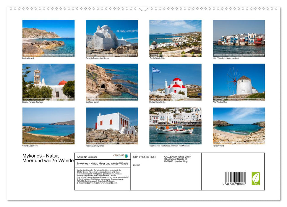 Mykonos - Natur, Meer und weiße Wände (CALVENDO Premium Wandkalender 2027)