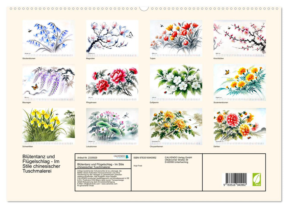 Blütentanz und Flügelschlag - Im Stile chinesischer Tuschmalerei (CALVENDO Premium Wandkalender 2027)