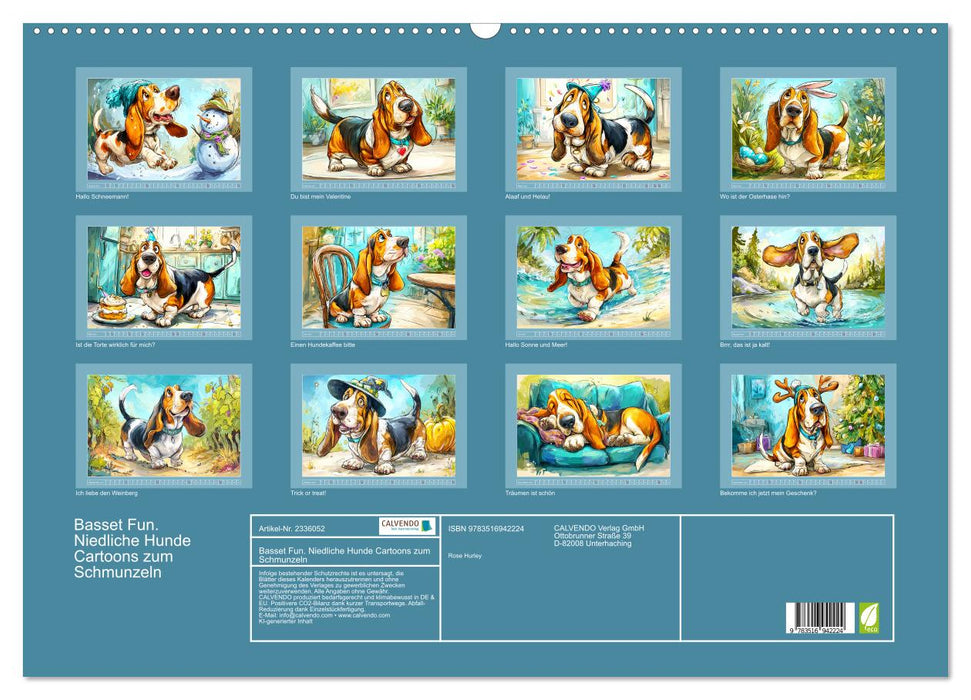 Basset Fun. Niedliche Hunde Cartoons zum Schmunzeln (CALVENDO Wandkalender 2027)