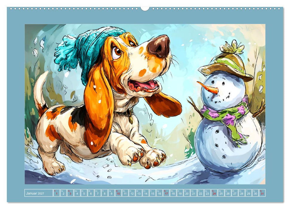 Basset Fun. Niedliche Hunde Cartoons zum Schmunzeln (CALVENDO Wandkalender 2027)