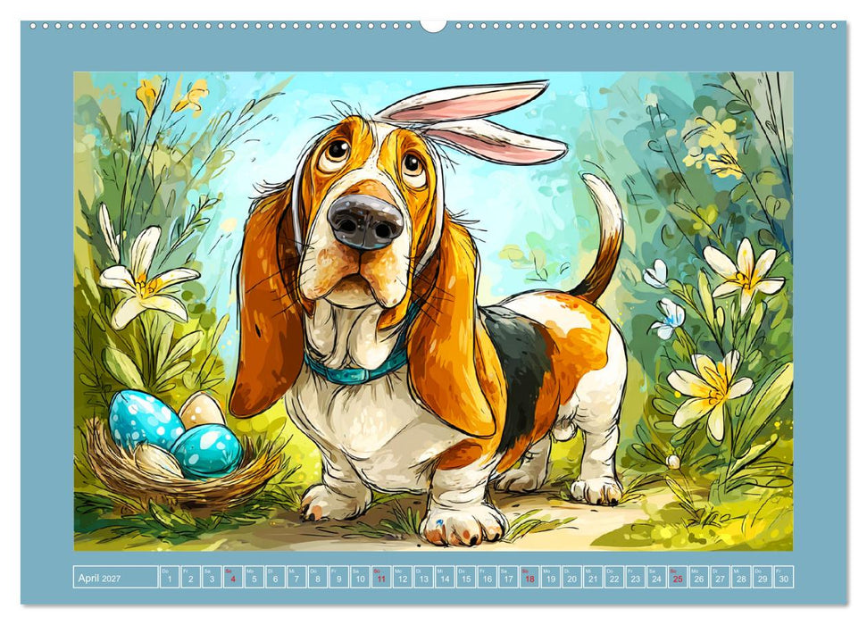 Basset Fun. Niedliche Hunde Cartoons zum Schmunzeln (CALVENDO Wandkalender 2027)
