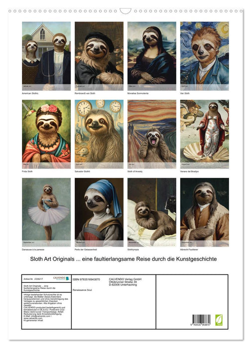 Sloth Art Originals... eine faultierlangsame Reise durch die Kunstgeschichte (CALVENDO Wandkalender 2027)