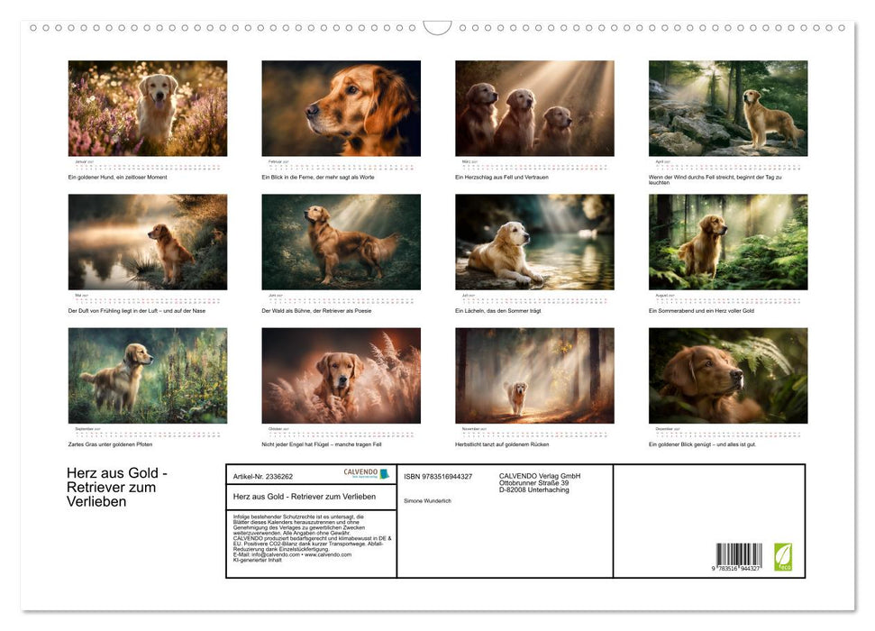 Herz aus Gold - Retriever zum Verlieben (CALVENDO Wandkalender 2027)