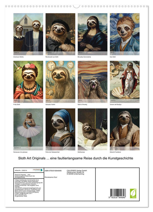 Sloth Art Originals... eine faultierlangsame Reise durch die Kunstgeschichte (CALVENDO Premium Wandkalender 2027)