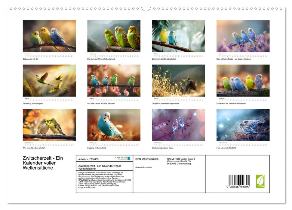Zwitscherzeit - Ein Kalender voller Wellensittiche (CALVENDO Premium Wandkalender 2027)