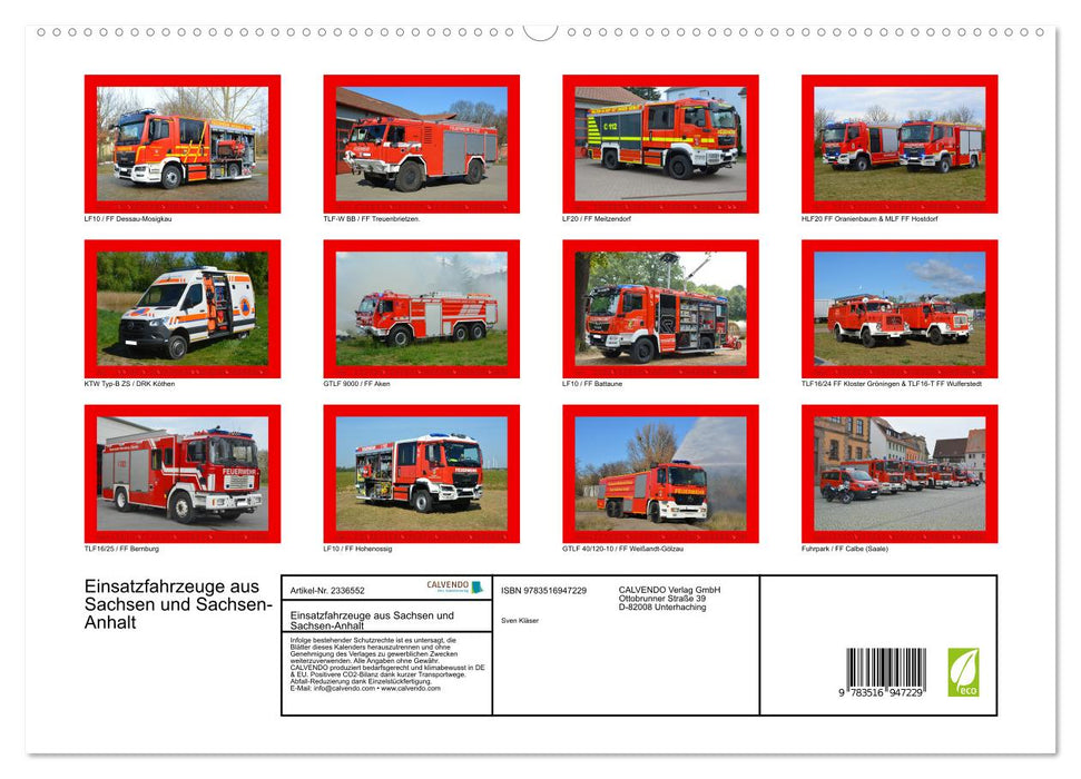 Einsatzfahrzeuge aus Sachsen und Sachsen-Anhalt (CALVENDO Premium Wandkalender 2027)