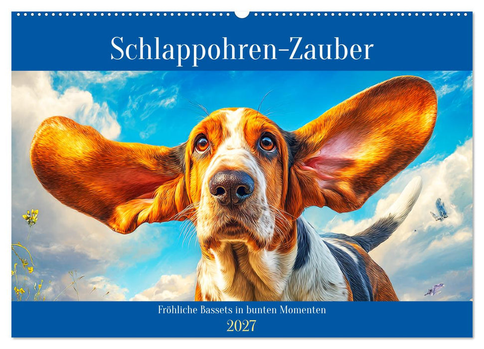 Schlappohren-Zauber. Fröhliche Bassets in bunten Momenten (CALVENDO Wandkalender 2027)