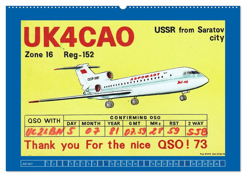 Über den Wolken - Flugzeuge des 20. Jahrhunderts auf Amateurfunkkarten (CALVENDO Premium Wandkalender 2027)