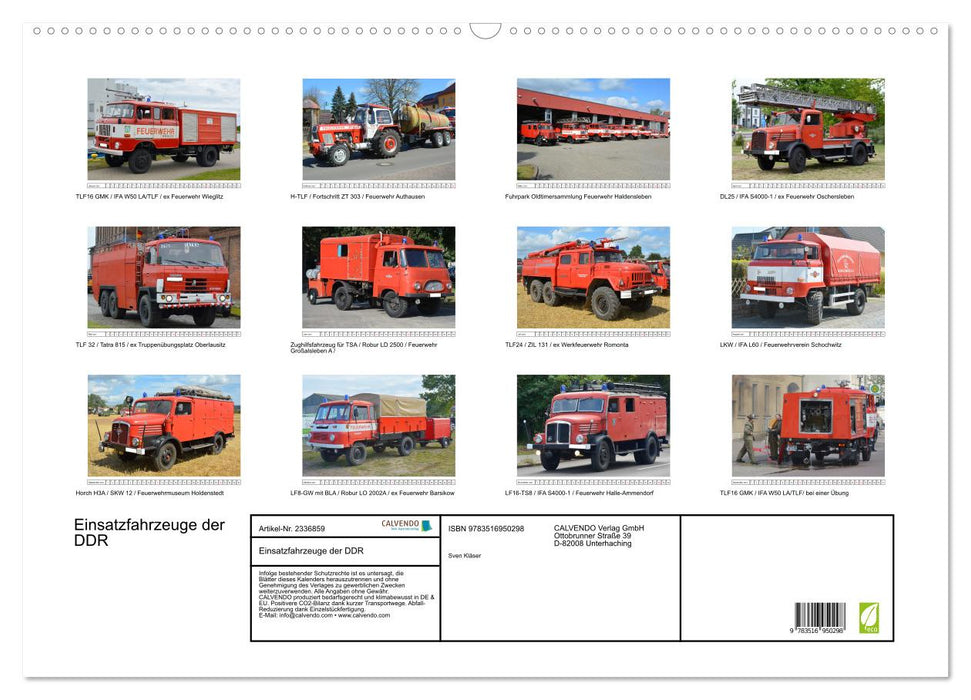 Einsatzfahrzeuge der DDR (CALVENDO Wandkalender 2027)