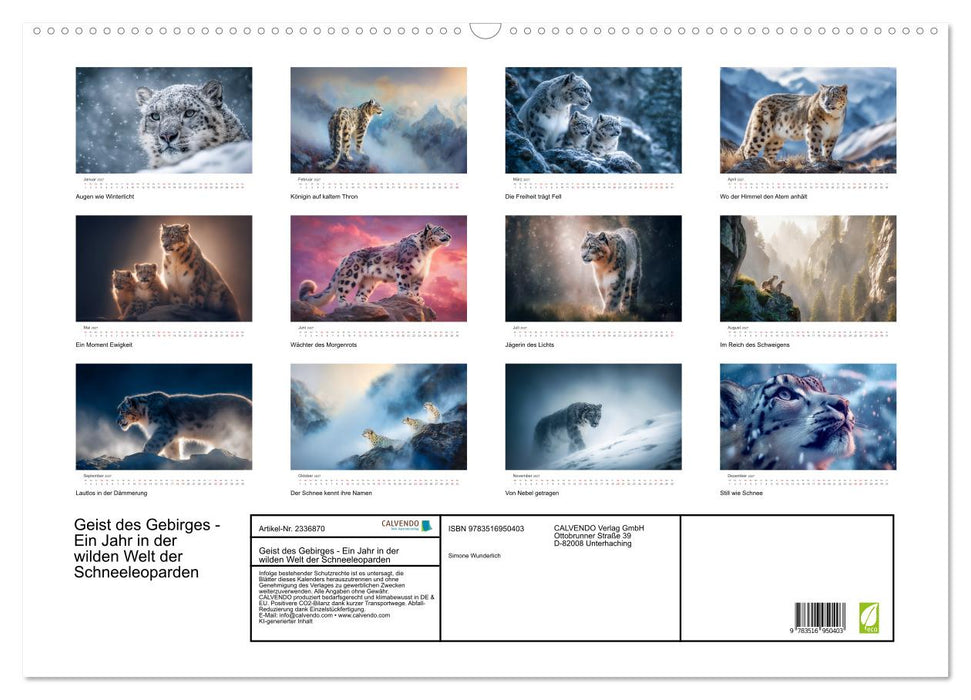 Geist des Gebirges - Ein Jahr in der wilden Welt der Schneeleoparden (CALVENDO Wandkalender 2027)