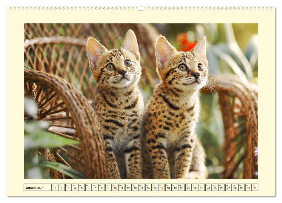 Savannah Katzen. Exotische Wildschönheiten im Naturgarten (CALVENDO Wandkalender 2027)