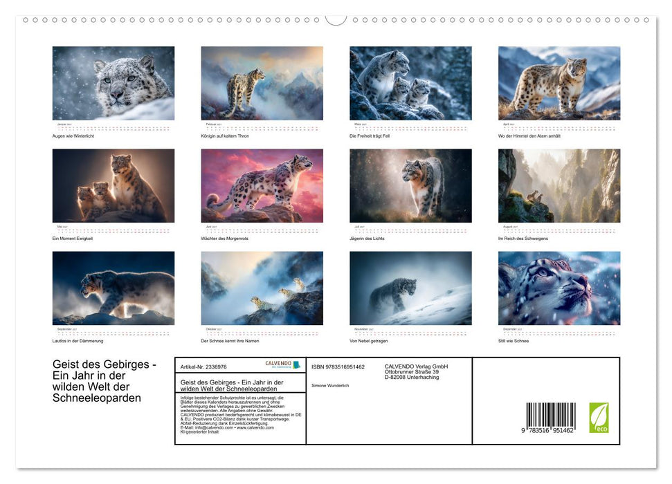 Geist des Gebirges - Ein Jahr in der wilden Welt der Schneeleoparden (CALVENDO Premium Wandkalender 2027)
