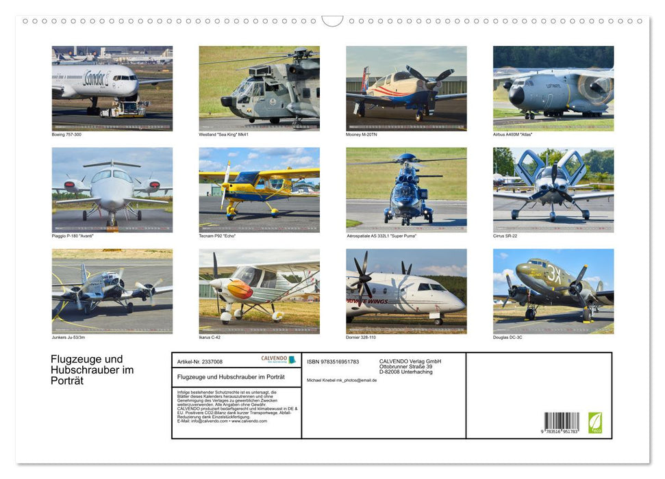 Flugzeuge und Hubschrauber im Porträt (CALVENDO Wandkalender 2027)