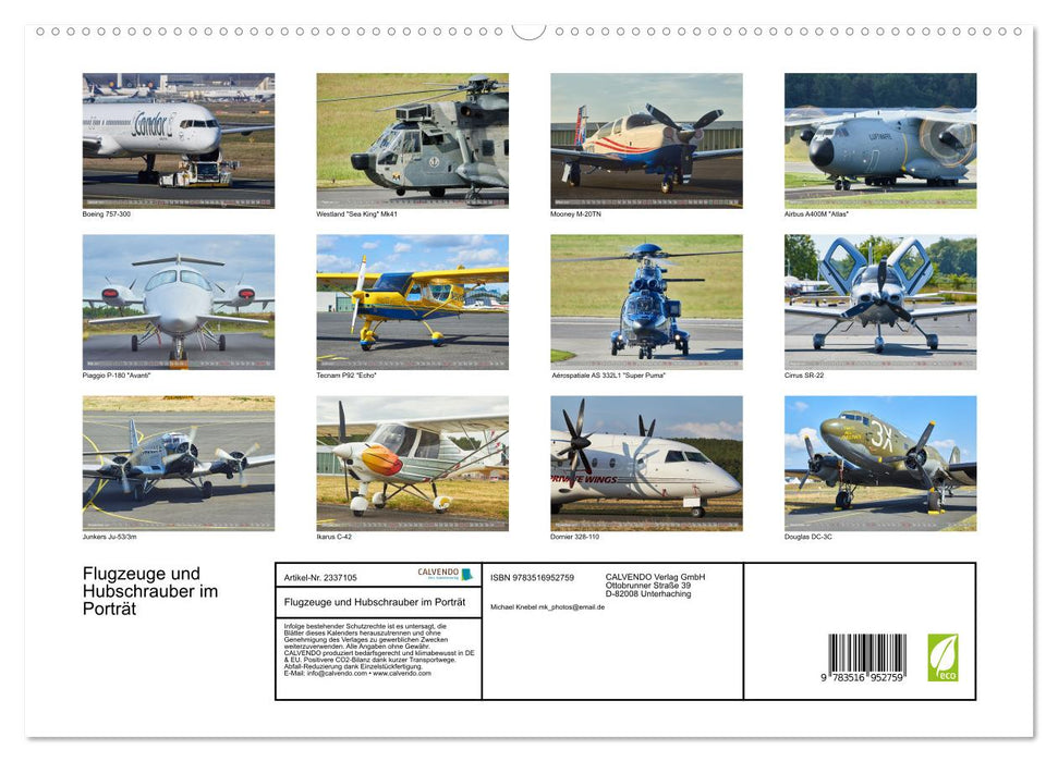 Flugzeuge und Hubschrauber im Porträt (CALVENDO Premium Wandkalender 2027)