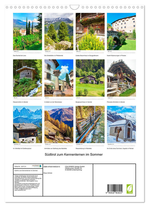 Südtirol zum Kennenlernen im Sommer (CALVENDO Wandkalender 2027)