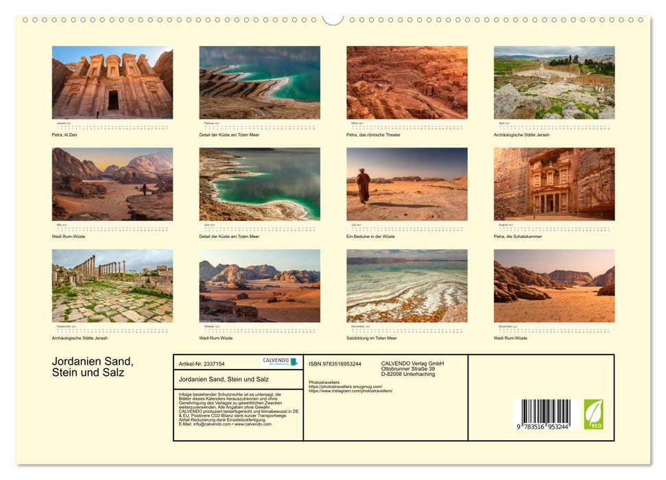 Jordanien Sand, Stein und Salz (CALVENDO Premium Wandkalender 2027)