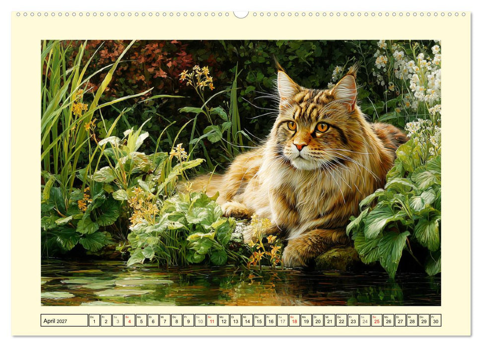 Main-Coon-Katzen. Die imposanten Waldkatzen im Garten (CALVENDO Premium Wandkalender 2027)