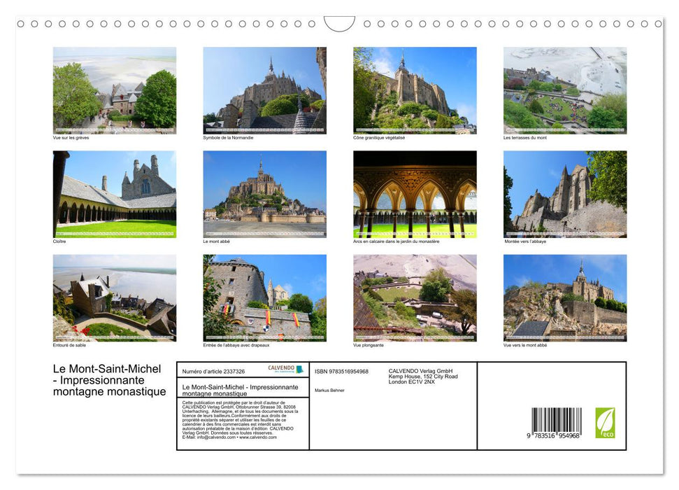 Le Mont-Saint-Michel - Impressionnante montagne monastique (CALVENDO Calendrier mensuel 2027)
