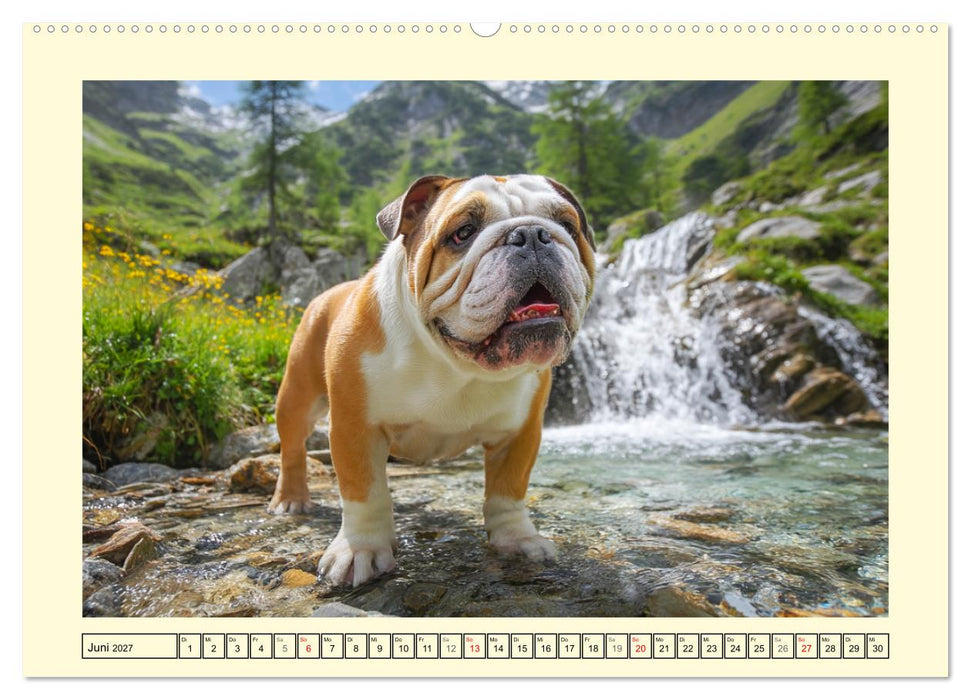 Bulldogs on Tour. Urlaubsreif und schnaufend zum Gipfelglück (CALVENDO Wandkalender 2027)