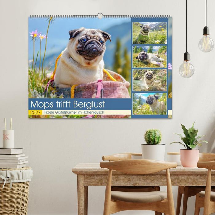 Mops trifft Berglust. Fidele Gipfelstürmer im Höhenrausch (CALVENDO Wandkalender 2027)