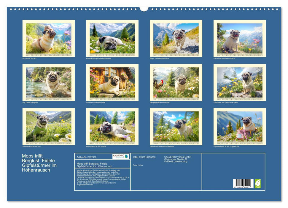 Mops trifft Berglust. Fidele Gipfelstürmer im Höhenrausch (CALVENDO Wandkalender 2027)