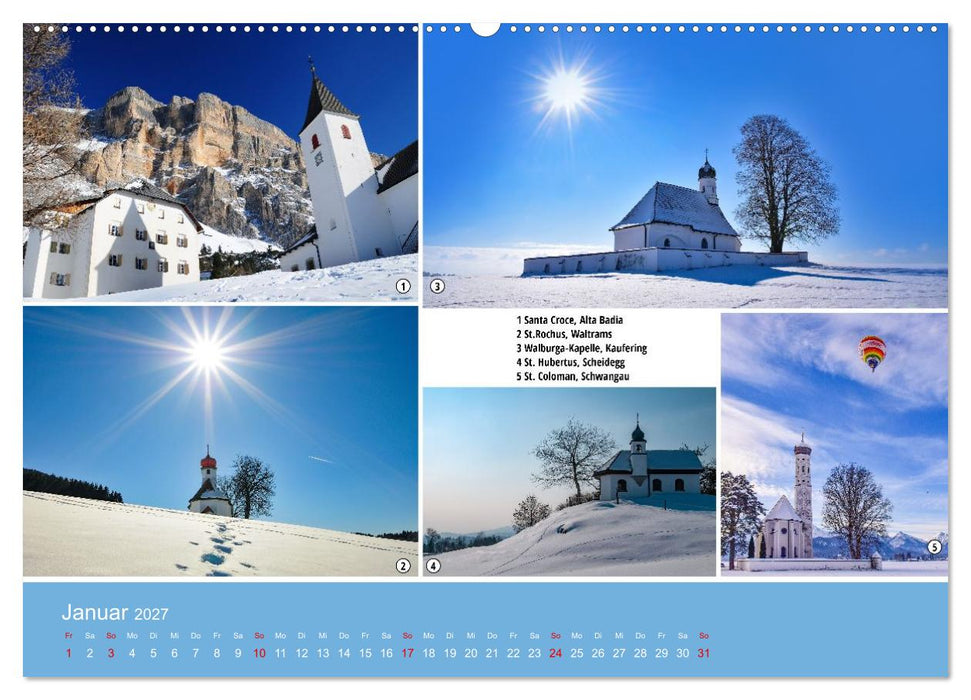 Kirchen und Kapellen als Ausflugsziele (CALVENDO Wandkalender 2027)