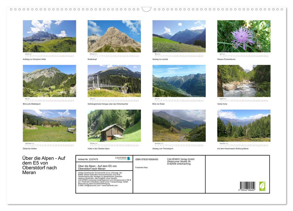 Über die Alpen - Auf dem E5 von Oberstdorf nach Meran (CALVENDO Wandkalender 2027)