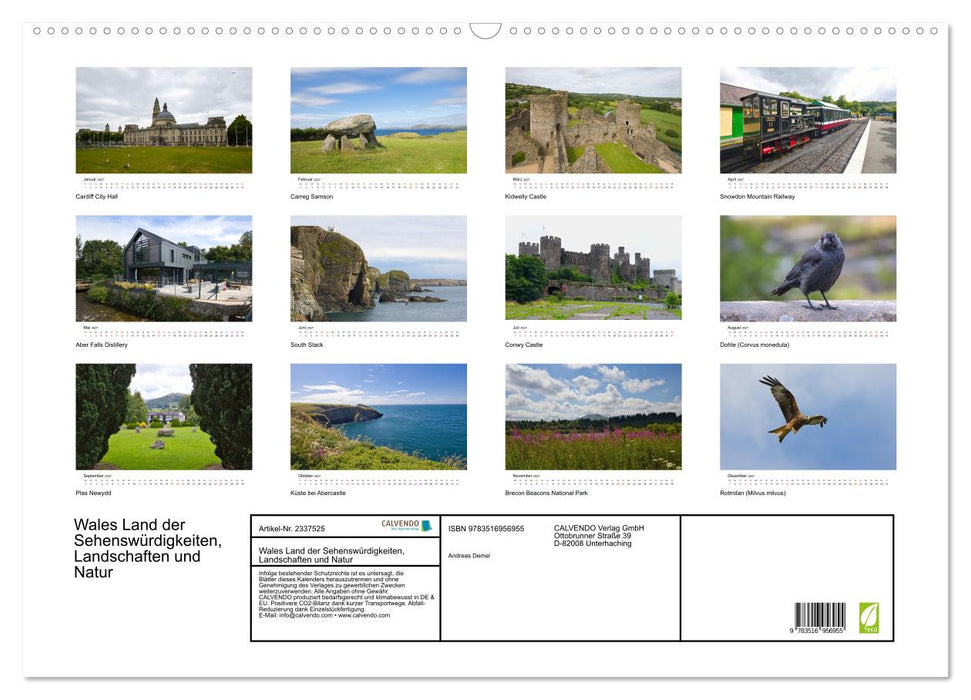 Wales Land der Sehenswürdigkeiten, Landschaften und Natur (CALVENDO Wandkalender 2027)