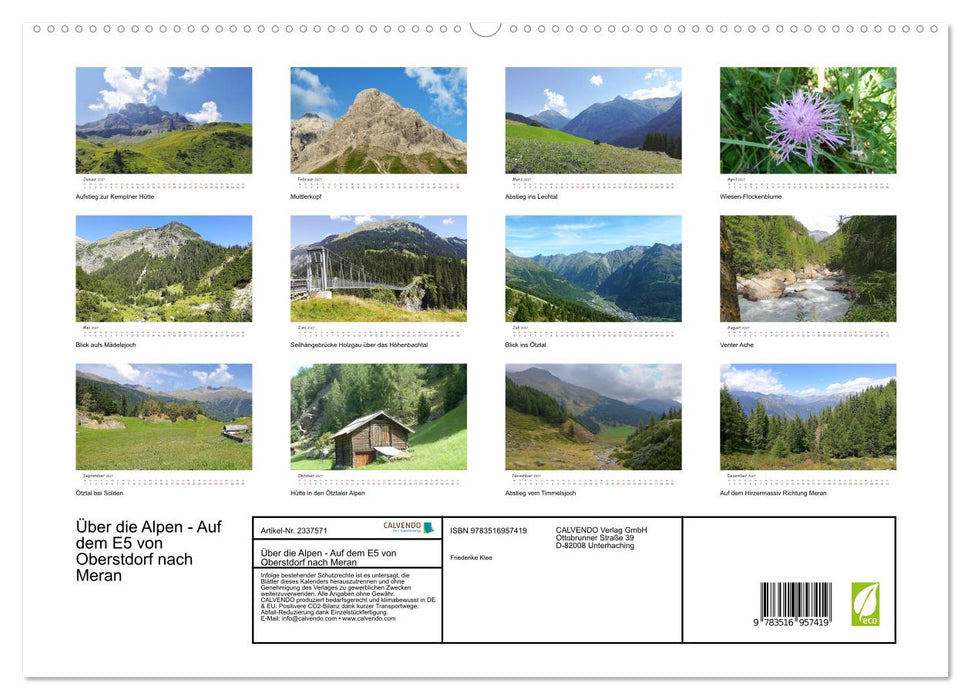 Über die Alpen - Auf dem E5 von Oberstdorf nach Meran (CALVENDO Premium Wandkalender 2027)