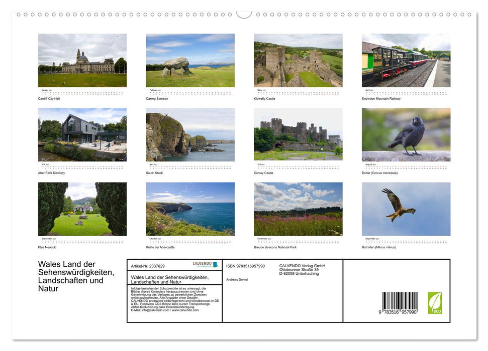Wales Land der Sehenswürdigkeiten, Landschaften und Natur (CALVENDO Premium Wandkalender 2027)