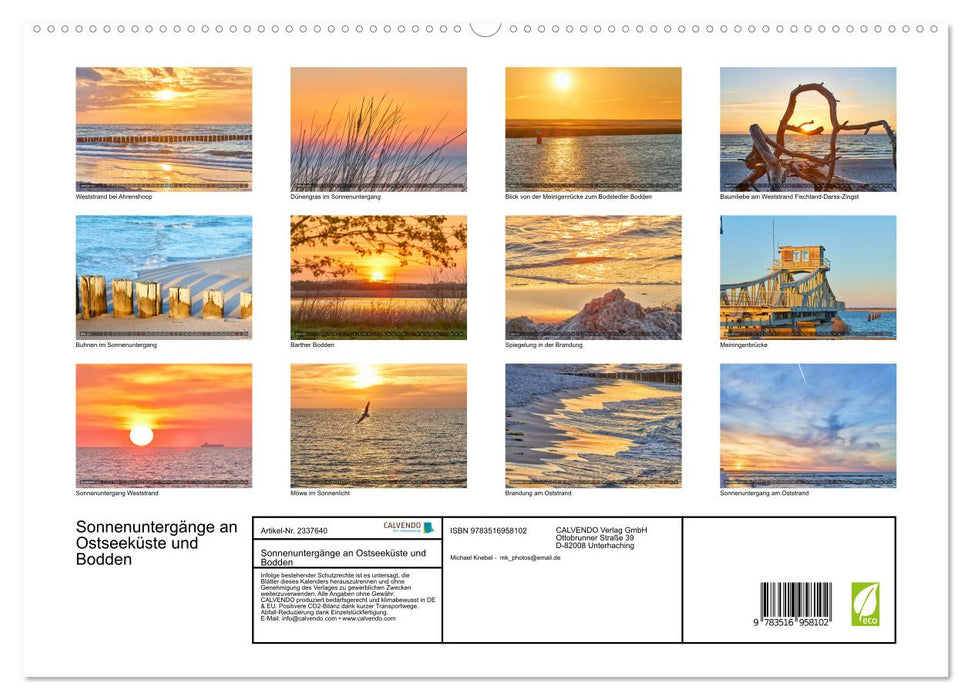 Sonnenuntergänge an Ostseeküste und Bodden (CALVENDO Premium Wandkalender 2027)