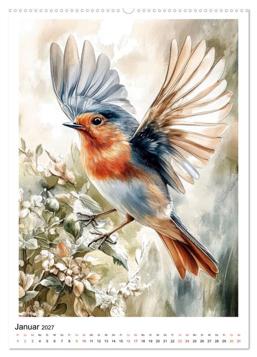 Vögel - gefiederte Freunde in unserem Garten (CALVENDO Premium Wandkalender 2027)