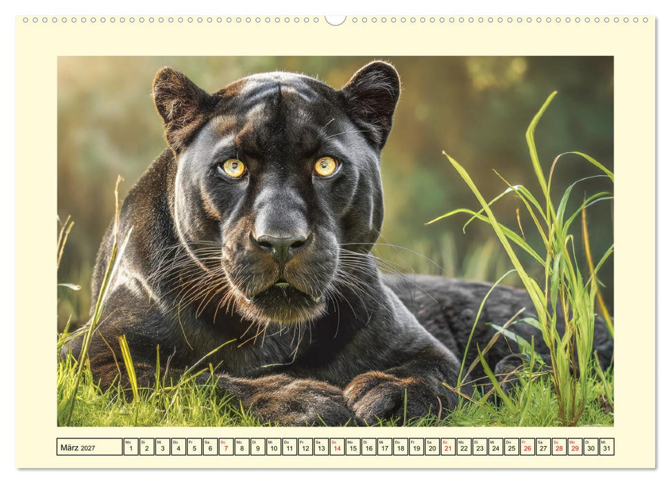 Schwarze Panther. Geheimnisvolle Schatten der Wildnis (CALVENDO Wandkalender 2027)