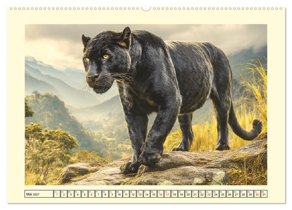 Schwarze Panther. Geheimnisvolle Schatten der Wildnis (CALVENDO Wandkalender 2027)