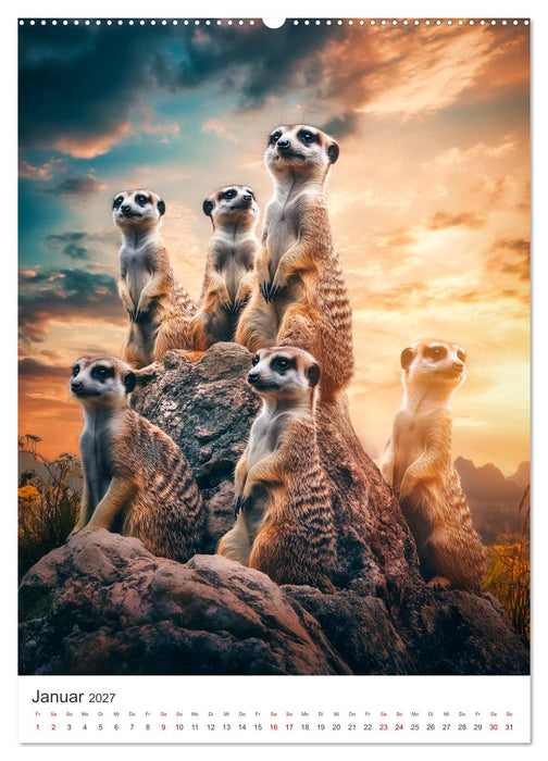 Wachsam, witzig, wunderbar! - Magische Momente mit Erdmännchen (CALVENDO Premium Wandkalender 2027)