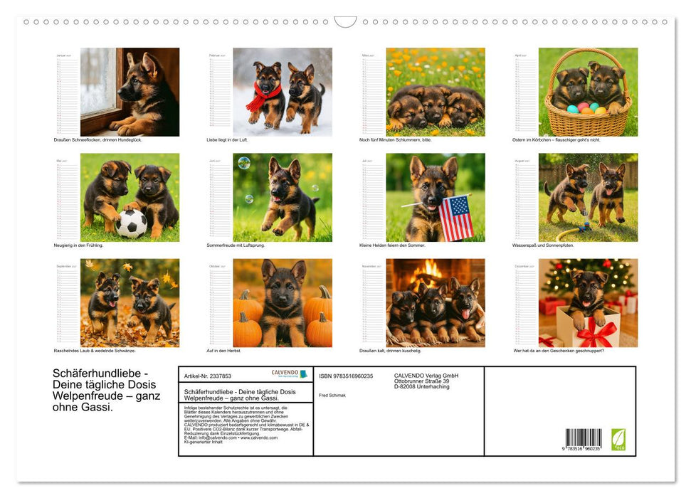 Schäferhundliebe - Deine tägliche Dosis Welpenfreude – ganz ohne Gassi. (CALVENDO Wandkalender 2027)
