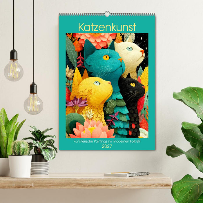 Katzenkunst. Künstlerische Paintings im modernen Folk-Stil (CALVENDO Wandkalender 2027)