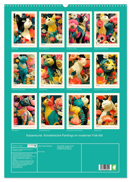 Katzenkunst. Künstlerische Paintings im modernen Folk-Stil (CALVENDO Wandkalender 2027)