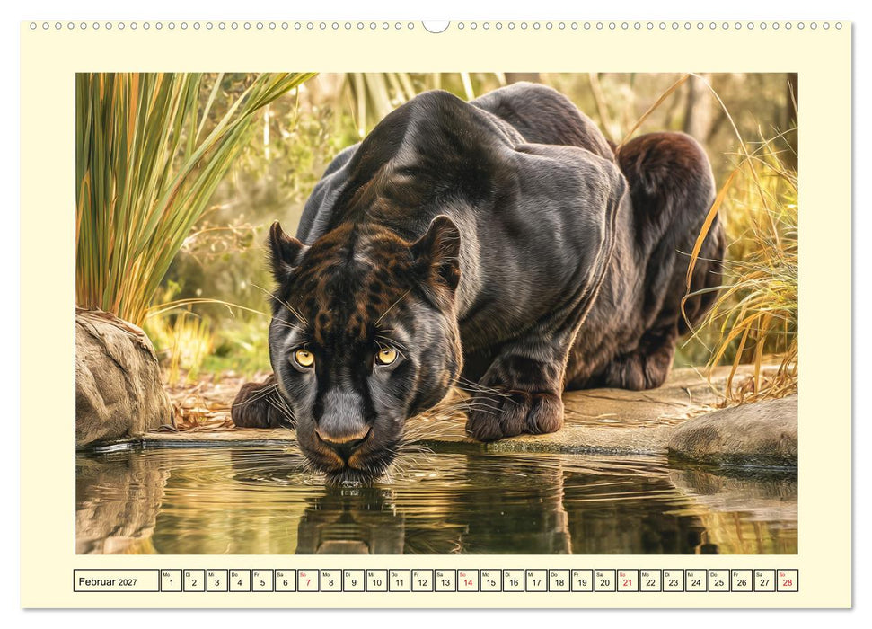Schwarze Panther. Geheimnisvolle Schatten der Wildnis (CALVENDO Premium Wandkalender 2027)
