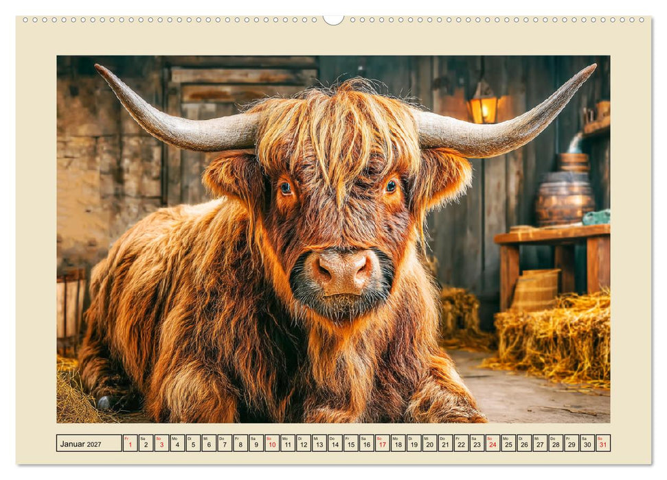 Schottische Hochlandrinder. Zwischen Nebel, Natur und rauer Pracht (CALVENDO Wandkalender 2027)