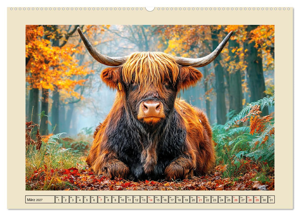 Schottische Hochlandrinder. Zwischen Nebel, Natur und rauer Pracht (CALVENDO Wandkalender 2027)