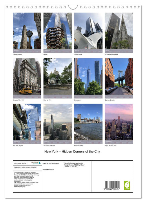 New York – Hidden Corners of the City (CALVENDO Monthly Calendar 2027)
