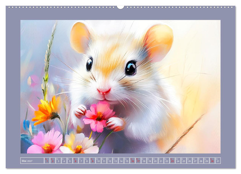 Nagerglück und Blütenzauber. Niedliche Tierchen im romantischen Stil (CALVENDO Wandkalender 2027)