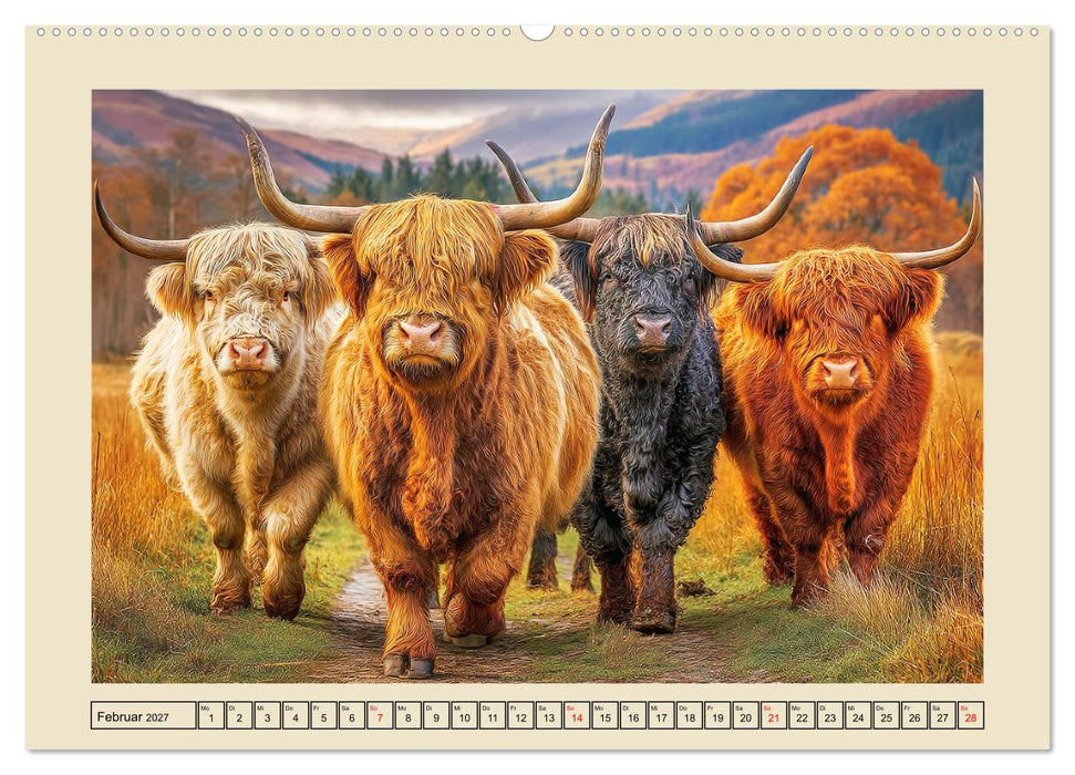 Schottische Hochlandrinder. Zwischen Nebel, Natur und rauer Pracht (CALVENDO Premium Wandkalender 2027)
