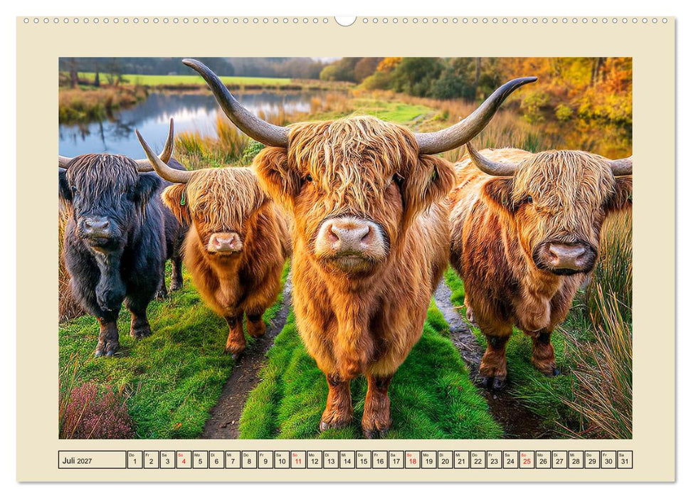 Schottische Hochlandrinder. Zwischen Nebel, Natur und rauer Pracht (CALVENDO Premium Wandkalender 2027)