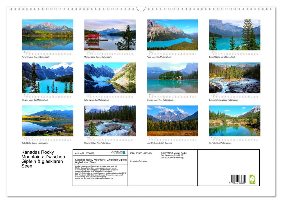 Kanadas Rocky Mountains: Zwischen Gipfeln & glasklaren Seen (CALVENDO Wandkalender 2027)