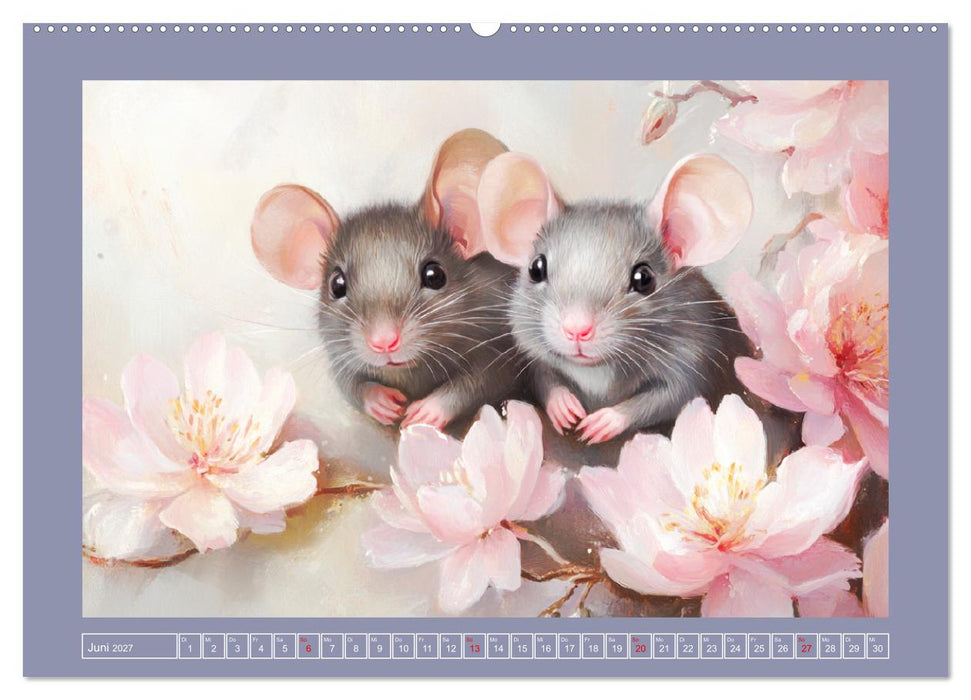 Nagerglück und Blütenzauber. Niedliche Tierchen im romantischen Stil (CALVENDO Premium Wandkalender 2027)