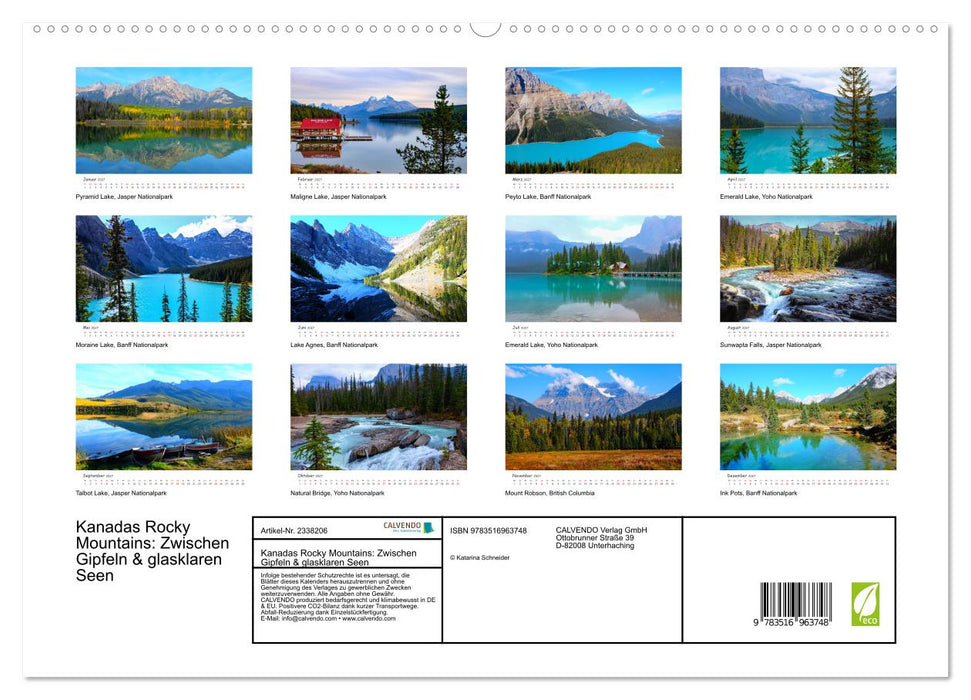 Kanadas Rocky Mountains: Zwischen Gipfeln & glasklaren Seen (CALVENDO Premium Wandkalender 2027)