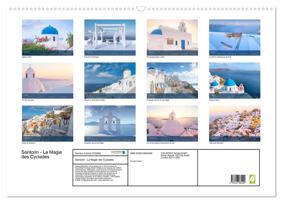Santorin - La Magie des Cyclades (CALVENDO Calendrier mensuel 2027)